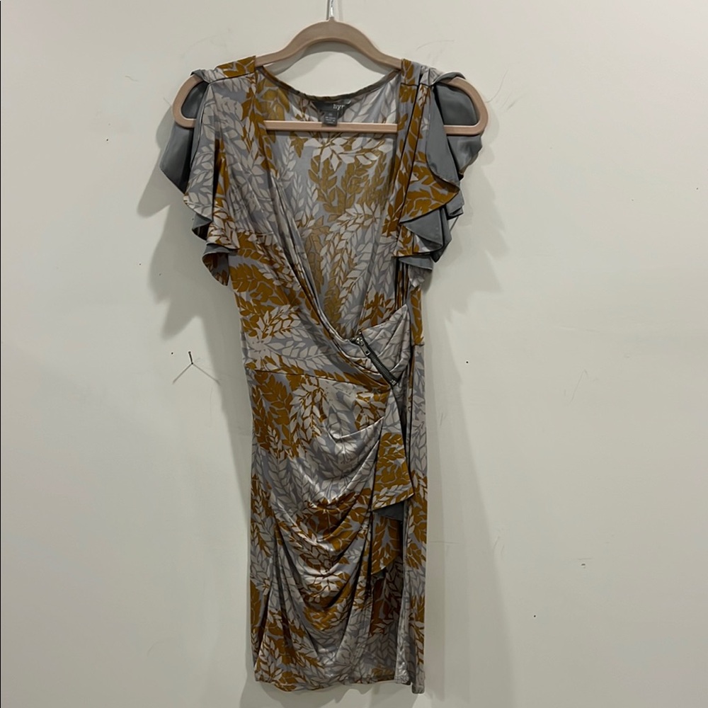 Elegant Gray and Gold Women's Wrap Style Dress